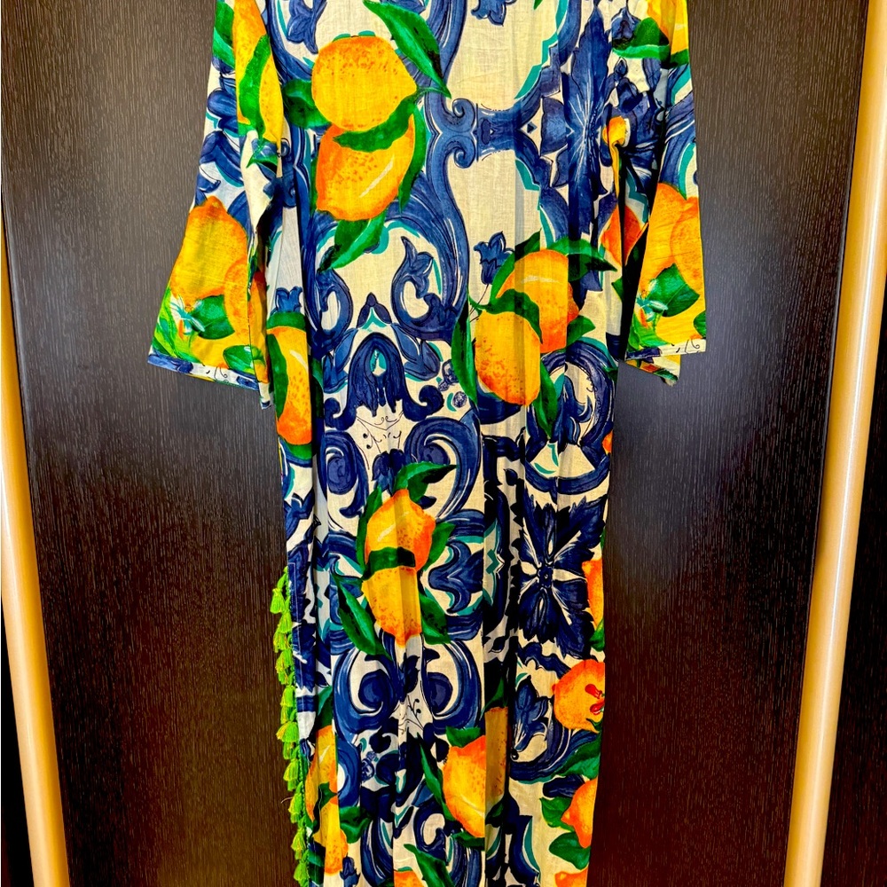 Caftan . Amalfy print . Ideal for beach vacation. Made in Italy.